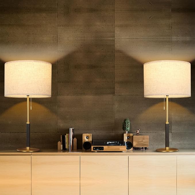 26.4" Set 2 Pull Chain Table Lamp Modern Mid Century Bedside Lamps - Image 8