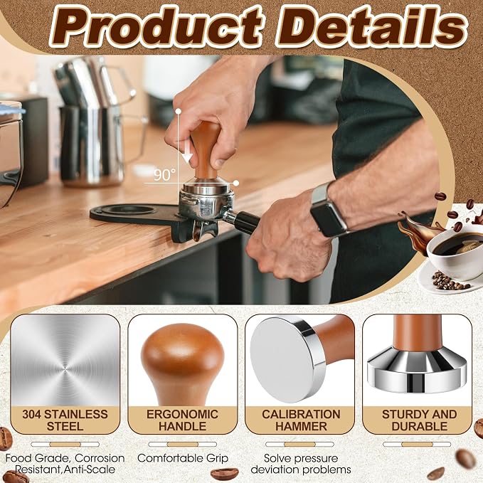 7 Pcs Espresso Accessories Kit, 53 mm Coffee Tamper Set Espresso Machine - Image 3