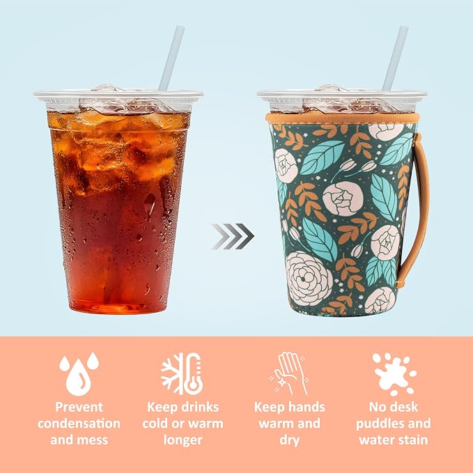 KJQJLY 3 Pack Reusable Iced Coffee Sleeves - Image 3