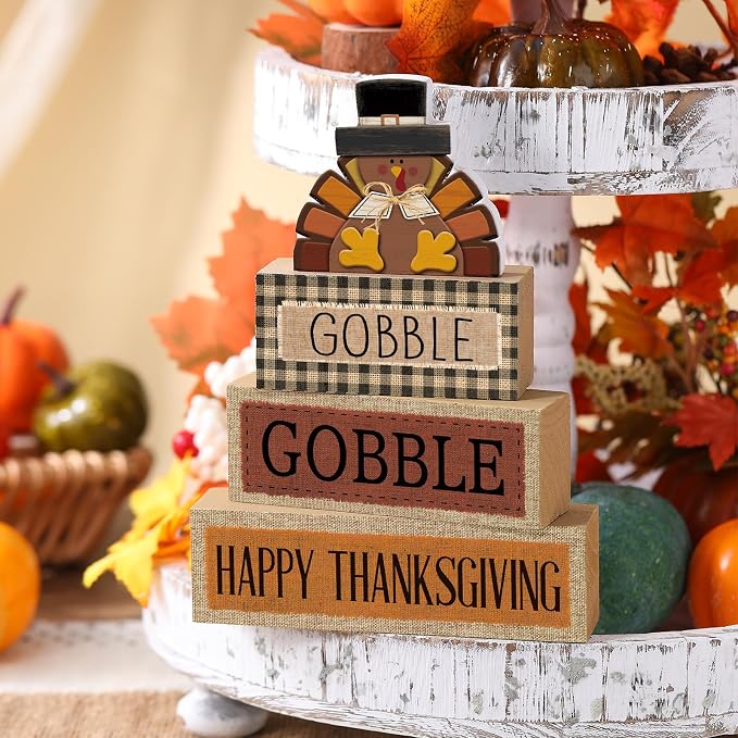 Lineshading 4 Pcs Fall Table Decorations Wooden Turkey Decor Thanksgiving - Image 2