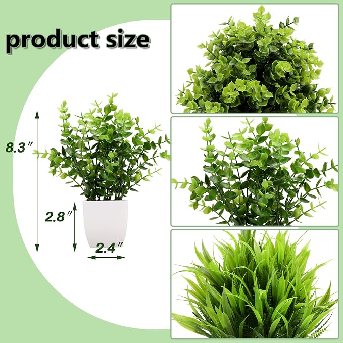GREENTIME 3Pack Mini Fake Plants in Pots Artificial Plastic Eucalyptus Plant - Image 2