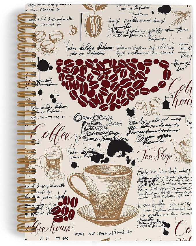 Coffee Spiral Notebook, Coffee Lover Gifts, Coffee Bean Notebook, Coffee Themed by QLMX
