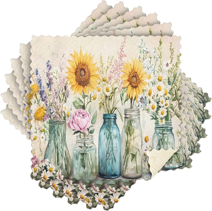 ALAZA Kitchen Towels Spring Floral Jars Dish Towels Multipurpose Reusable Dish by ALAZA