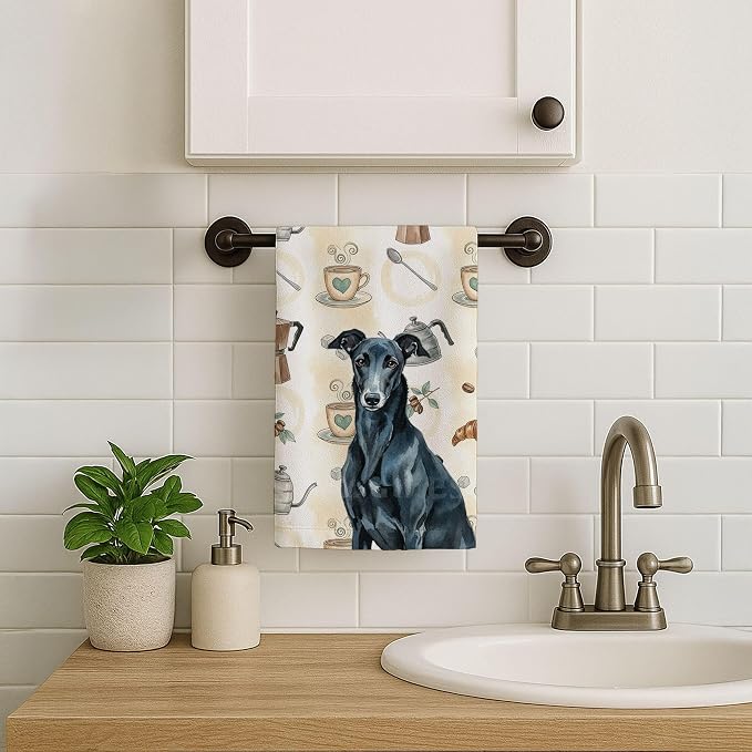 Caroline's Treasures Black Greyhound Coffee Bar Kitchen Towel Velour Plush - Image 7