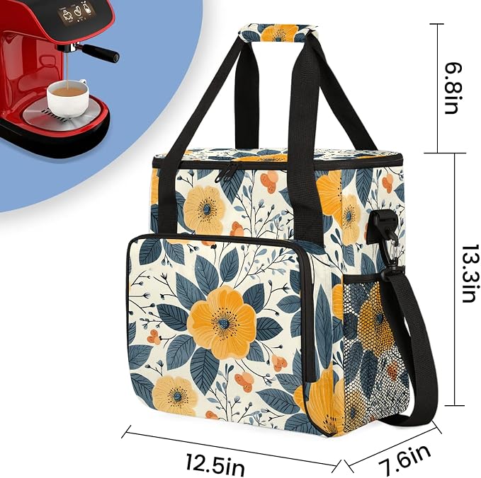 Yellow Flower Coffee Maker Carring Bag, Large Insulated Storage Organizer Case - Image 2