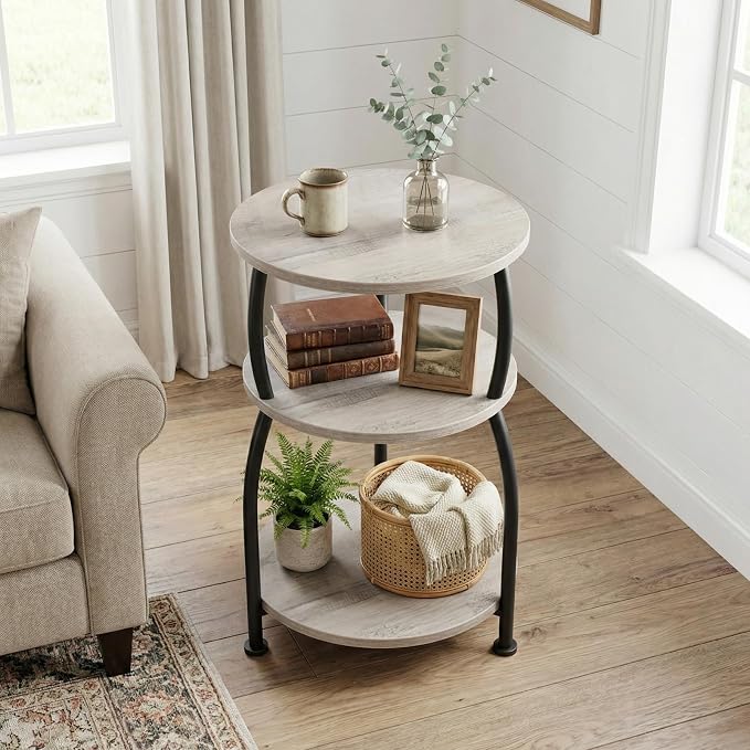 Round Side Table, 3-Tier End Table - Image 4