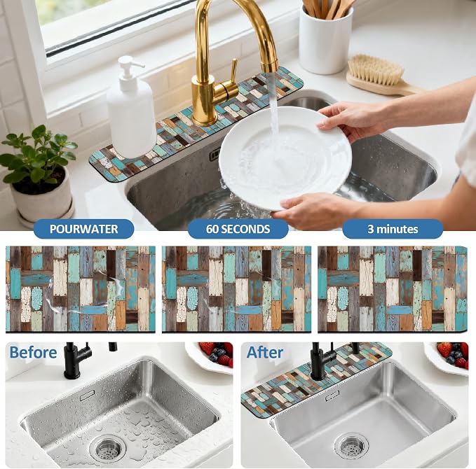 2 Pcs Flowers Kitchen Sink Splash Guard Faucet Mat Plants Floral Patterns - Image 5