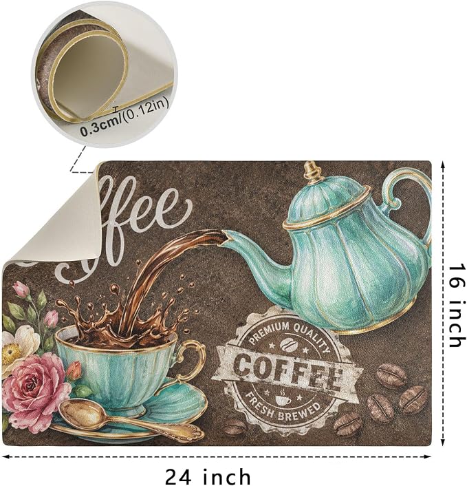 Coffee Themed Dish Drying Mat For Kitchen Counter 24 "X16" Absorbent Non-Slip - Image 2