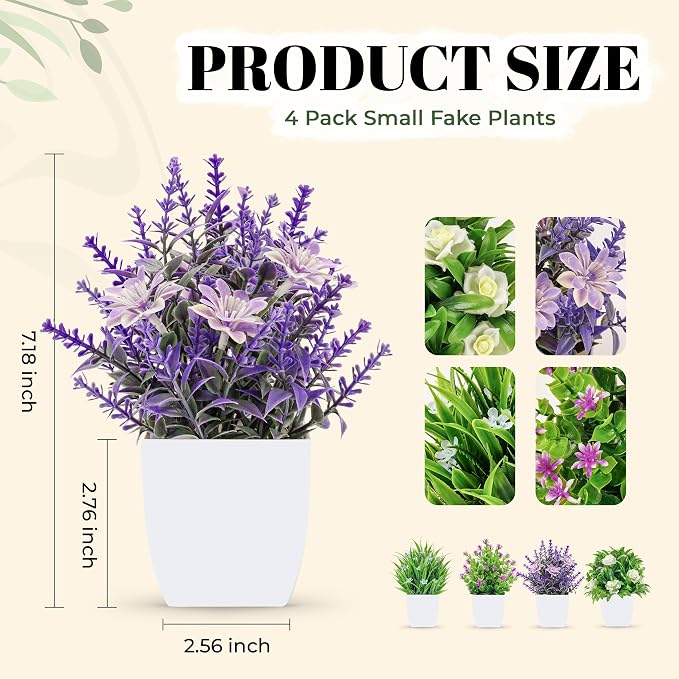 Der Rose 4 Pack Small Fake Flowers Plants Spring Decorations - Image 3
