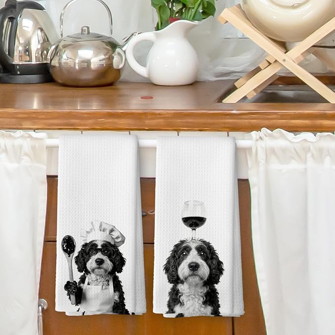 Funny Chef Bernedoodle Wine Kitchen Dish Towels, Bernedoodle Gifts - Image 2