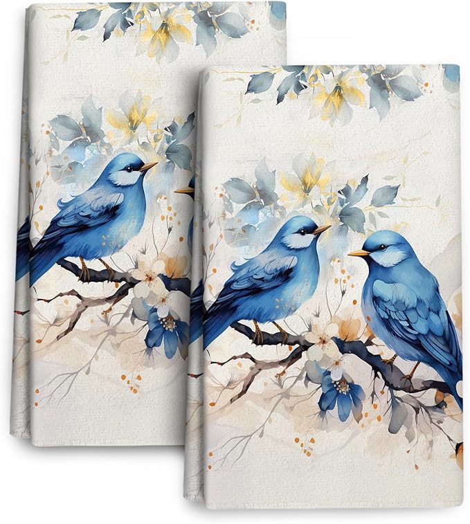 Cute Birds Kitchen Towels Decorative Set of 2, Soft Absorbent Dish Towels by Bapcoku