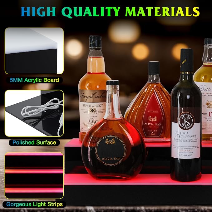 LED Lighted Liquor Bottle Display Shelf, 2 Tiers 30 Inch Bar Bottle Display - Image 5