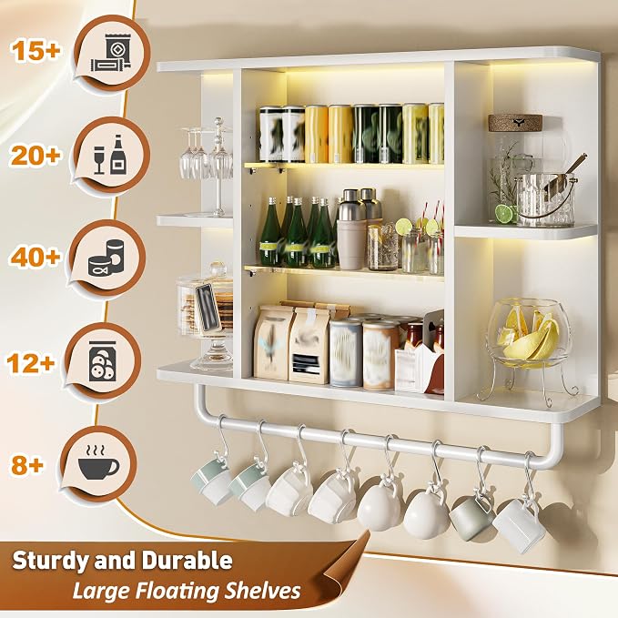 REIBII Floating Shelves with LED Lights, 7-Tier Wood Shelf, Wall Mounted - Image 6