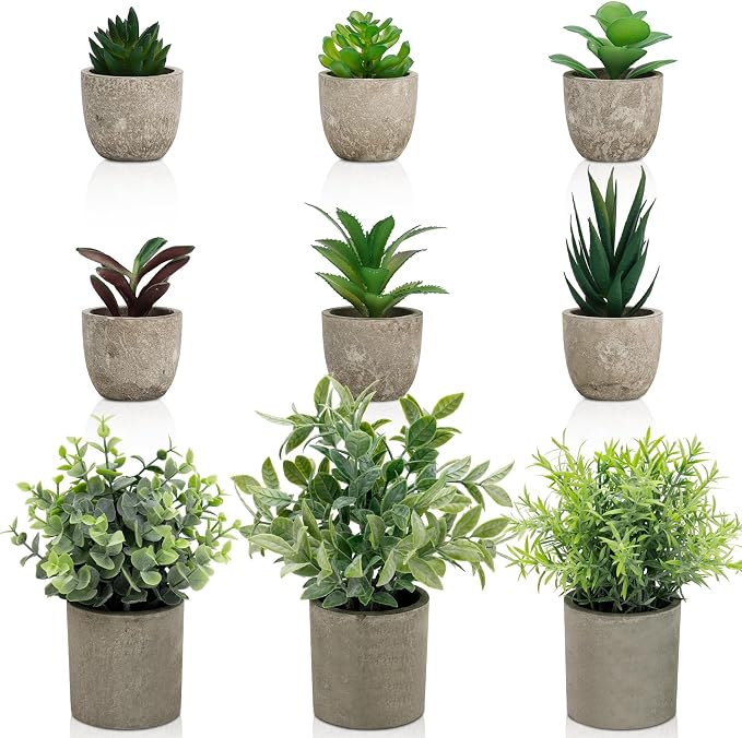 AUUGUU Artificial Potted Plants Faux Greenery in Cement Pots by AUUGUU