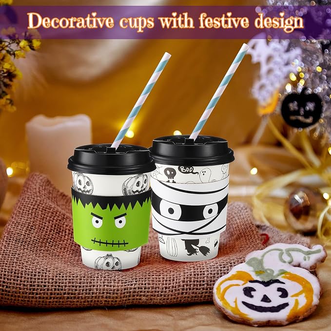 Umigy 100 Pack Halloween Disposable Coffee Cups 12 oz Paper Coffeeware - Image 7