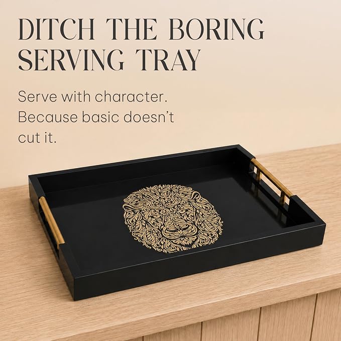 Modern Serving Tray with Lion Design, Ottoman Tray, Tea and Coffee Table Platter - Image 2