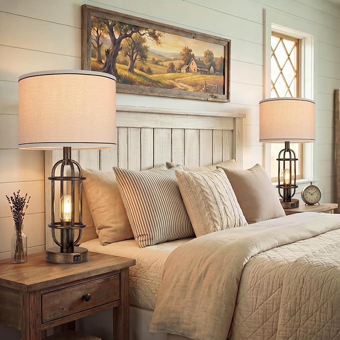 Reaketon Table Lamps for Living Room Set of 2, 22.3" Farmhouse Lamps for - Image 5