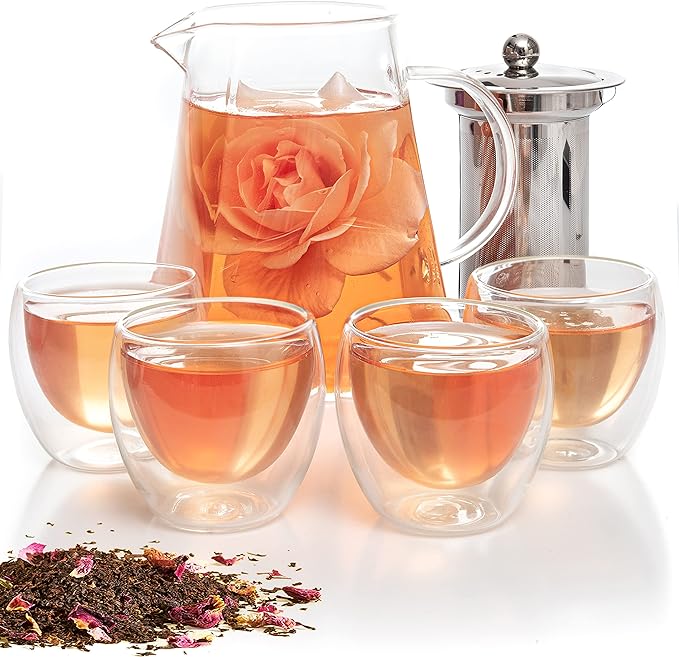Mixpresso 5 Piece Glass Tea Pot Set, Kettle by Mixpresso