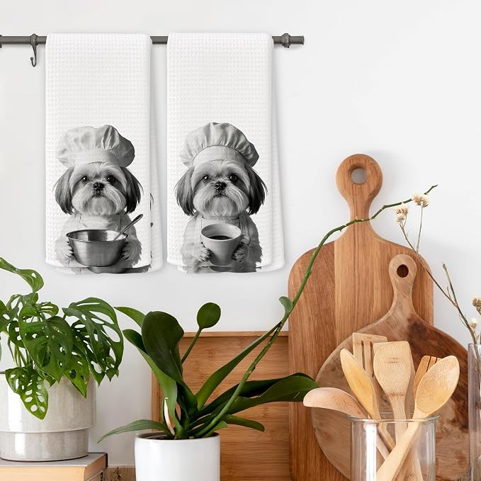 Funny Chef Shih Tzu Kitchen Towels Set of 2, Shih Tzu Dog Gifts - Image 2