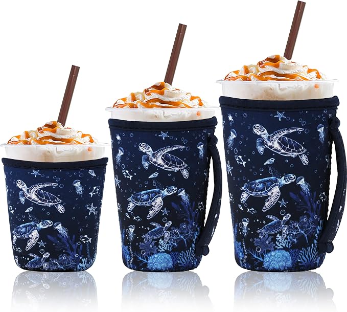 3 Reusable Iced Coffee Sleeves for Iced Coffee Cups or Drinks Reusable Neoprene by LLTDMEST