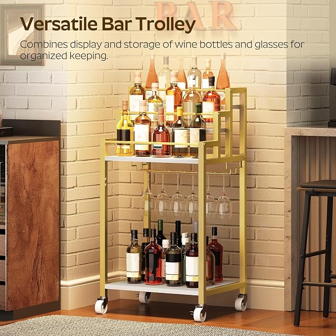 YATINEY Bar Cart, 3 Tier Home Bar Serving Cart - Image 2