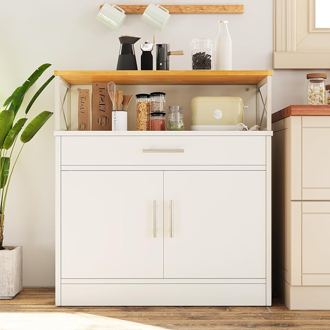 Vongrasig Coffee Bar Cabinet, Farmhouse Kitchen Storage Cabinet - Image 4
