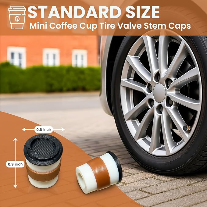 Mini Coffee Cup Tire Valve Stem Caps – 4 Pack | Funny Coffee Cup Air Valve - Image 2