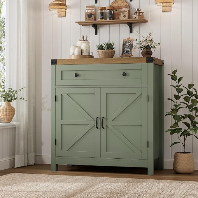 HOSTACK Coffee Bar Cabinet, Kitchen Storage Cabinet, Modern Farmhouse Buffet - Image 2