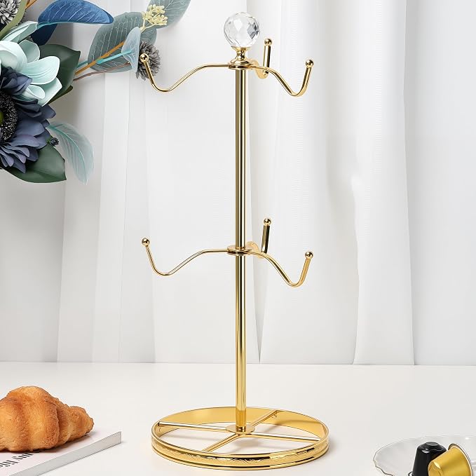 Mug Tree Coffee Cup Holder for Counter Top 6 Hooks | Double Tier Metal Mug Tree by LWXPAIYY
