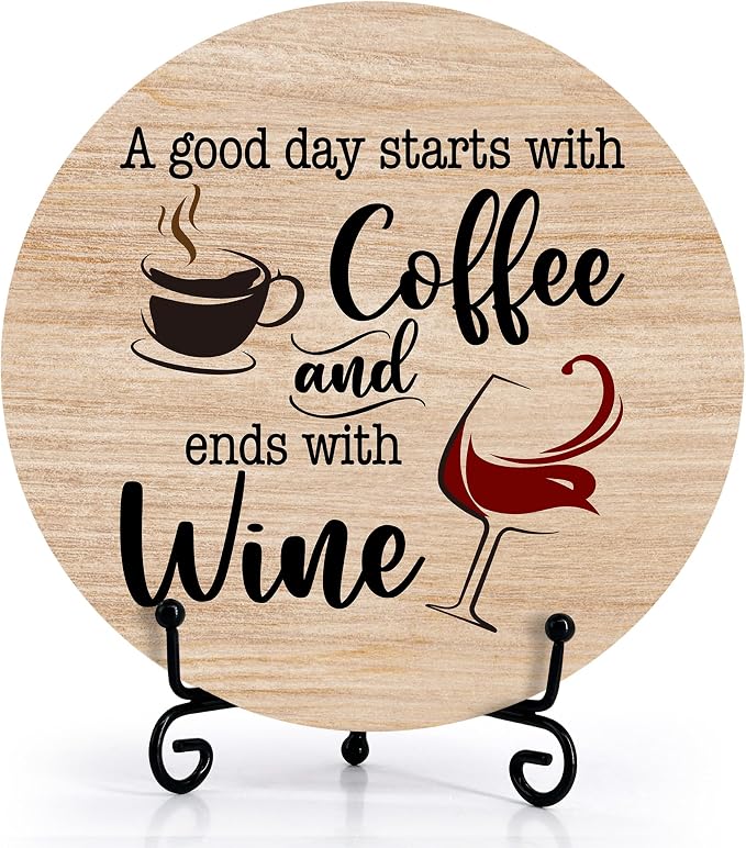 Coffee And Wine Desk Decor Sign, Rustic Funny Wooden Box Plaque, A Good Day by Zmyollo