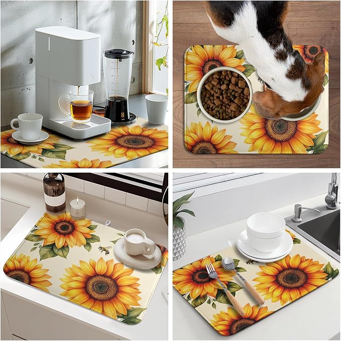Sunflower Dish Drying Mat 18x24 Inch Absorbent Reversible Summer Drying Mat - Image 8