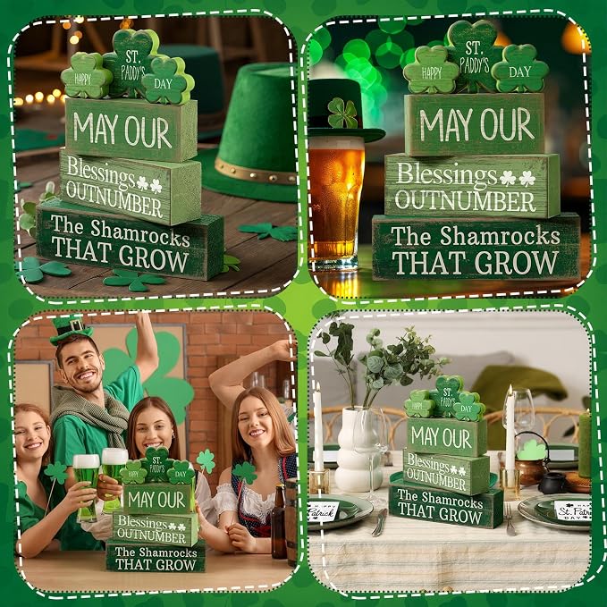 Lineshading 4 Pcs St. Patrick's Day Decor Wooden Shamrock Decoration Saint - Image 5