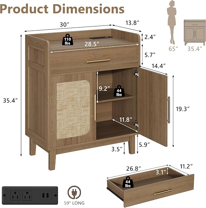 60" Rattan Sideboard Buffet Cabinet - Image 2