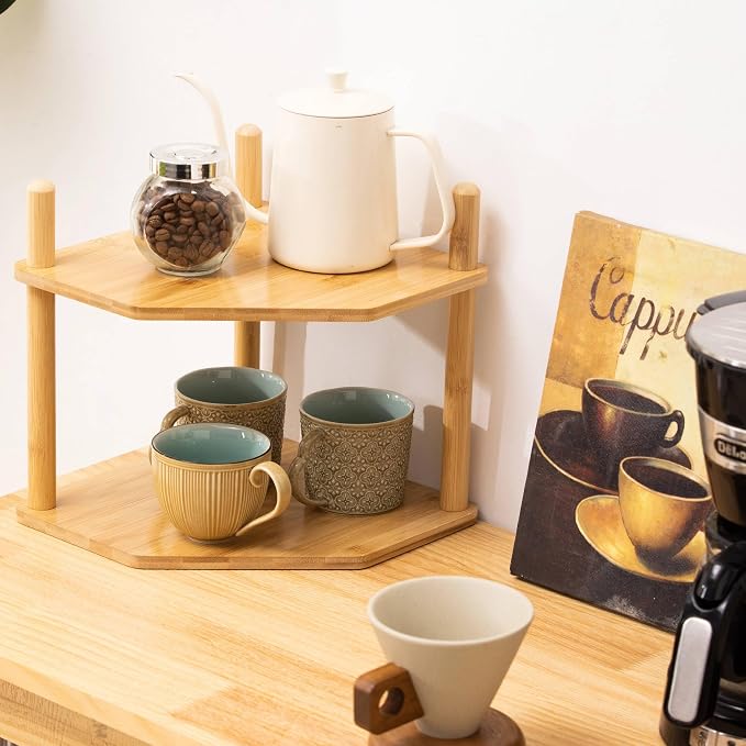 3-Tier Expandable Bamboo Corner Shelf - Image 8