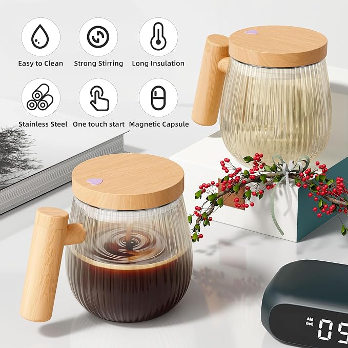 Mihoho Electric Self Stirring Coffee Mug 2Pcs Set, 400ml Mixing Mug, High Speed - Image 2