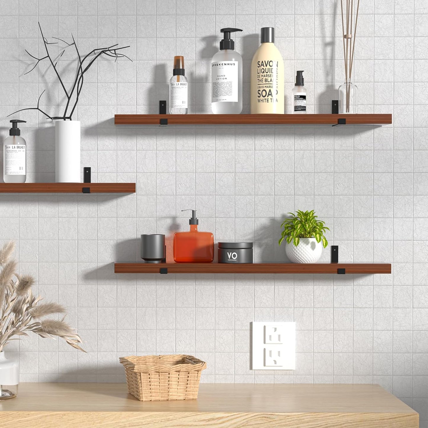 CONSDAN Floating Shelves for Wall Mounted Book Shelf Hanging Shelves Floating Bookshelf for Bedroom, Bathroom, Living Room, Kitchen USA Grown Solid Hardwood, Dark Maple 36x7.5x1.5 in (Set of 3)