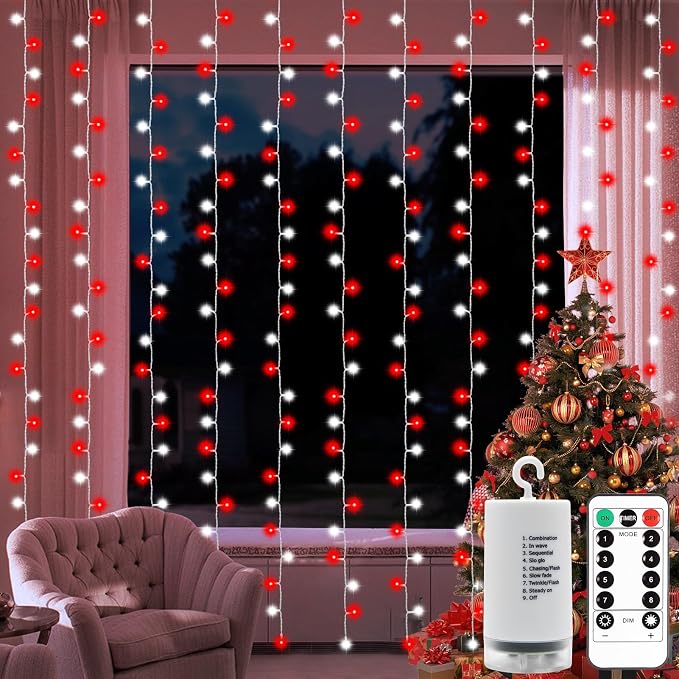 Christmas Battery Curtain Lights Red White by DealBetaBatteryStringlights