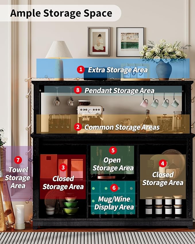 Hetoy Farmhouse Coffee Bar Cabinet 55" Tall - Image 8