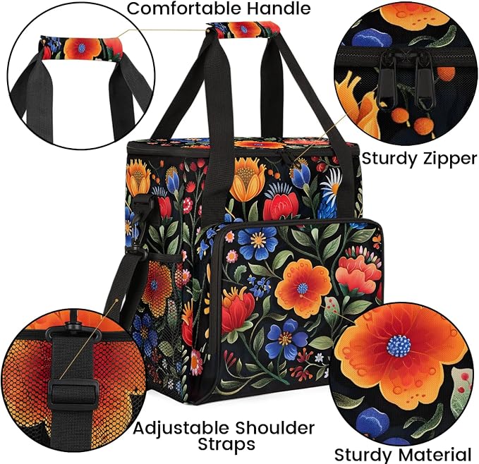 Boho Flower Coffee Maker Carring Bag, Large Insulated Storage Organizer Case - Image 6