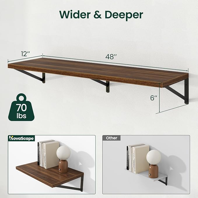 Floating Shelves 12 Inch Deep, 48W x 12D Wall Shelf Set of 2, 70 lbs Heavy Duty - Image 3