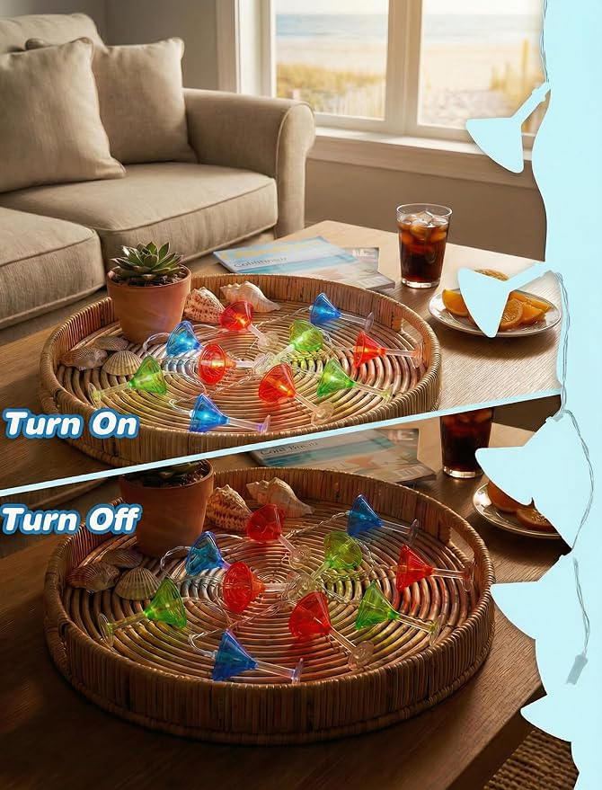 Cocktail Glass String Lights, 8.5Ft Tropical Beach Themed Wine Glass String - Image 5