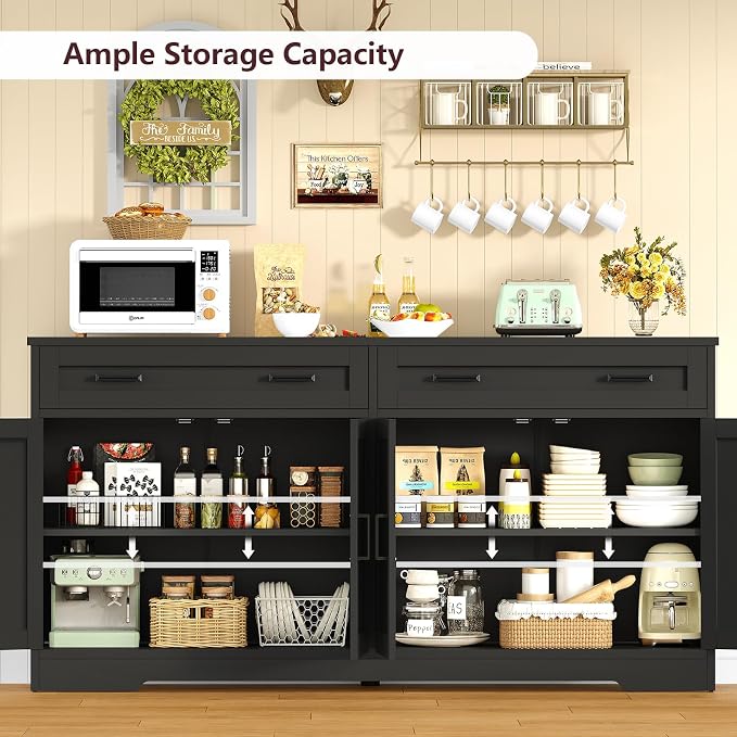 usikey 63" Buffet Cabinet with Storage, Large Sideboard Buffet Cabinet with 2 - Image 5