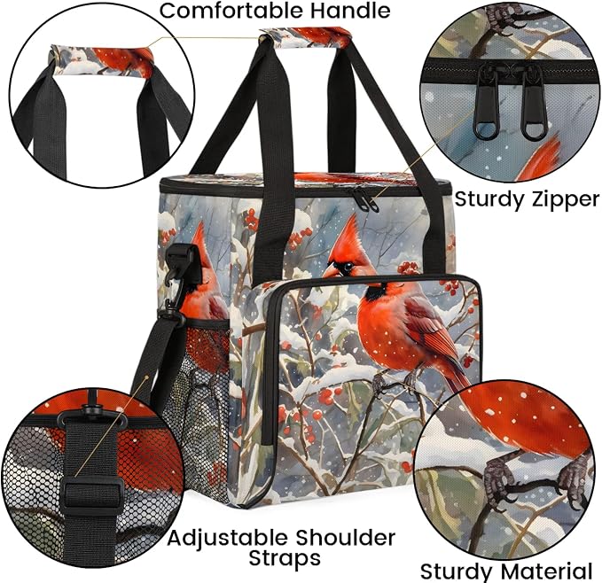Christmas Red Bird Coffee Maker Carring Bag, Large Insulated Storage Organizer - Image 6