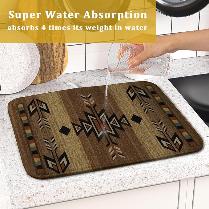Giwawa 16"x18" Southwestern Dish Drying Mat Rustic Brown Tribal Ethnic Small - Image 7