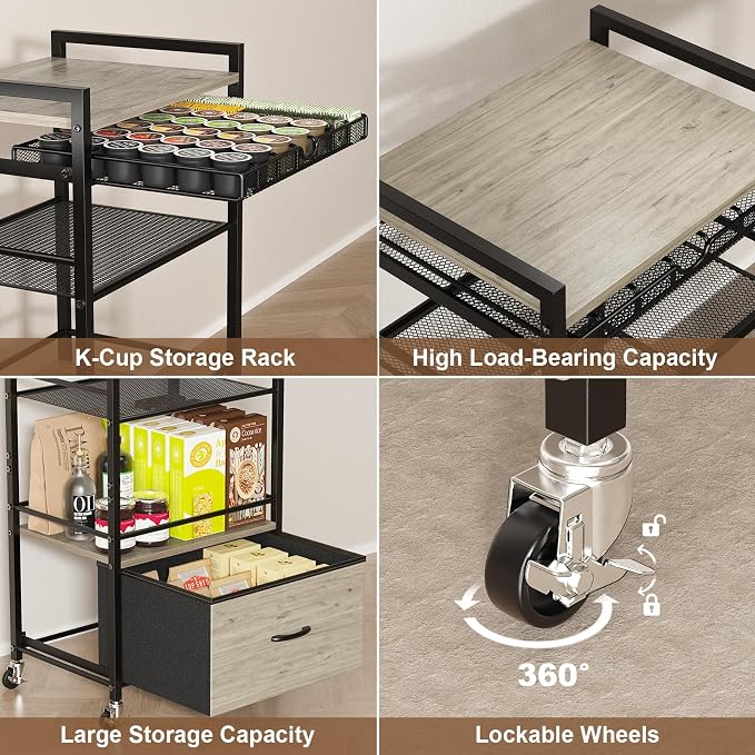 Coffee Bar Cabinet with Storage，5 Tier Coffee Station Table on Wheels, 33.6" H - Image 5