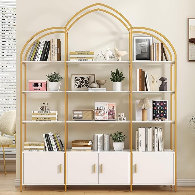 Arched Bookshelves and Bookcases: Triple Wide 5-Tier Large Open Bookshelf by Semoic