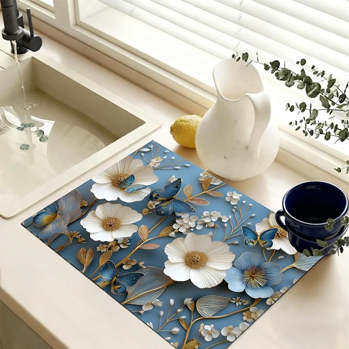 lue Butterfly Floral Stove Top Cover 28.3 x 20.5 Inches, Heat Resistant Glass - Image 3