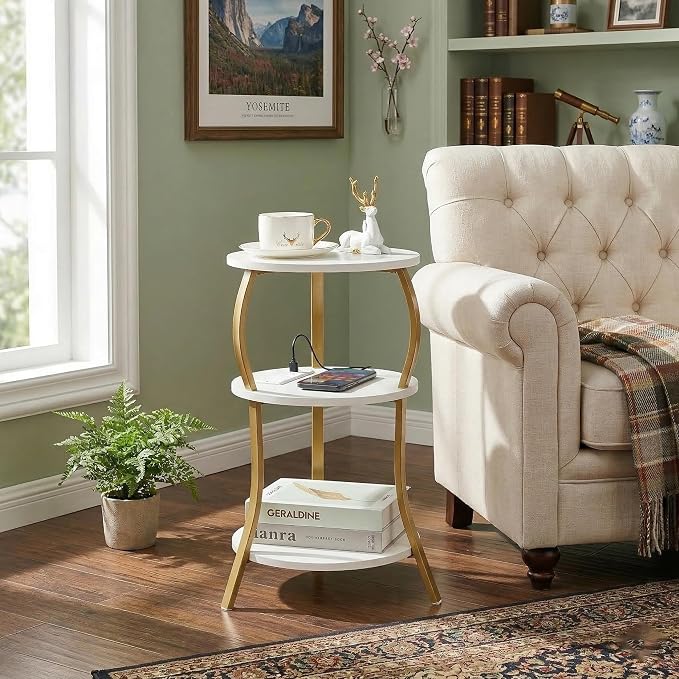 Small Round Side Table with Charging Station, 3-Tier Waist Circular End Table - Image 8