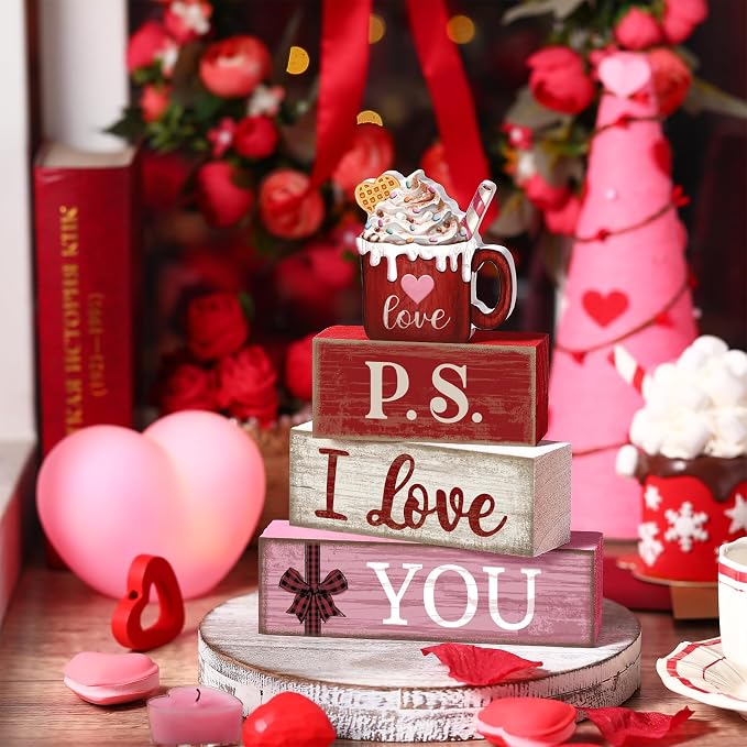 Lineshading 4 Pcs Valentine's Day Table Decoration Wooden Ice Cream Cup - Image 2