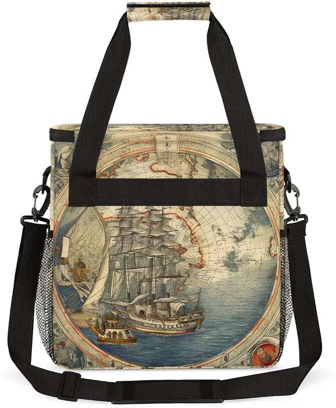 Vintage Sailing Ship Nautical Coffee Maker Carring Bag, Large Insulated Storage - Image 5